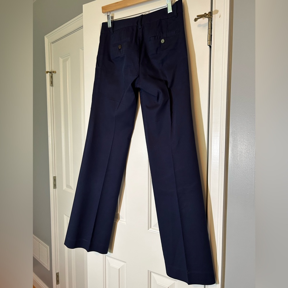 Tory Burch Navy Cotton and Linen Full Leg Trouser